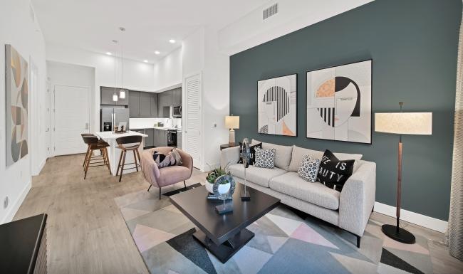 living room open to kitchen