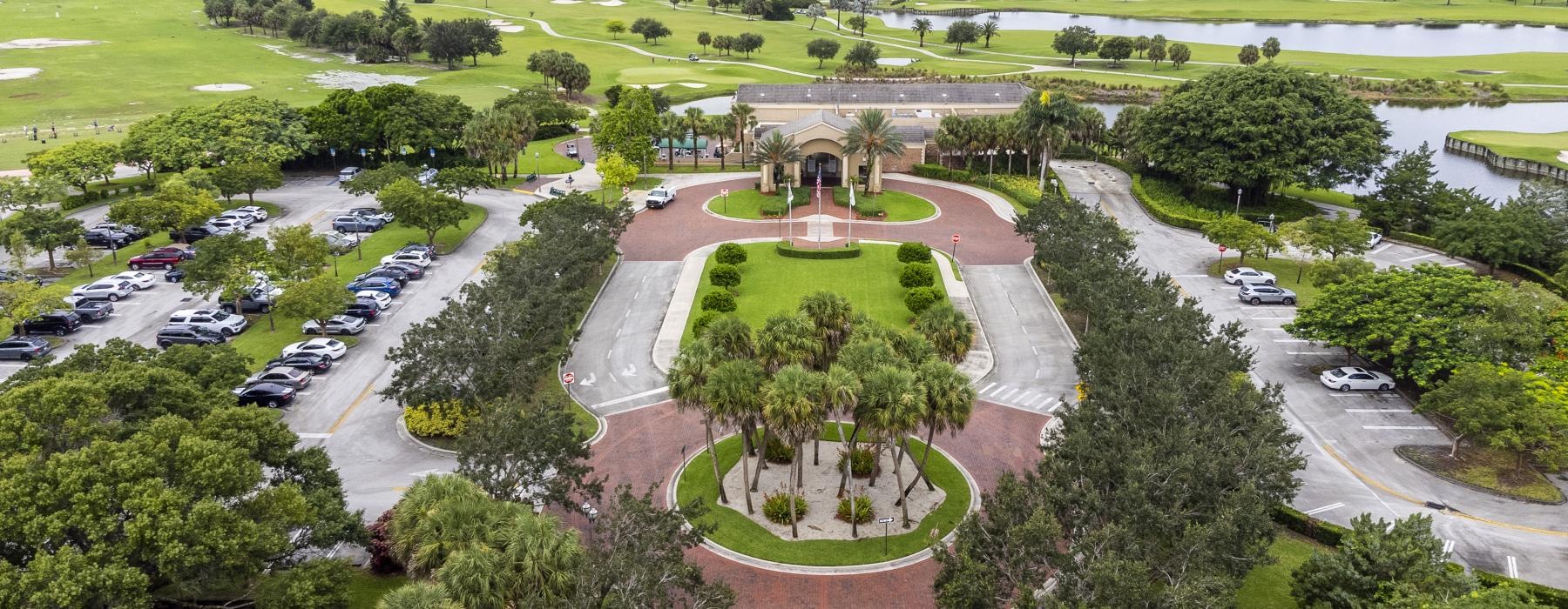 golf course and clubhouse aerial view