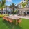 a table and chairs on lawn