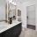 a bathroom with a large mirror